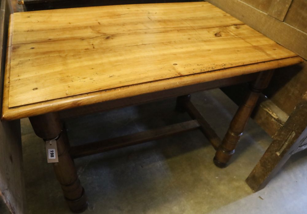 An early 19th century French provincial cherry and walnut centre table, width 104cm depth 68cm height 72cm